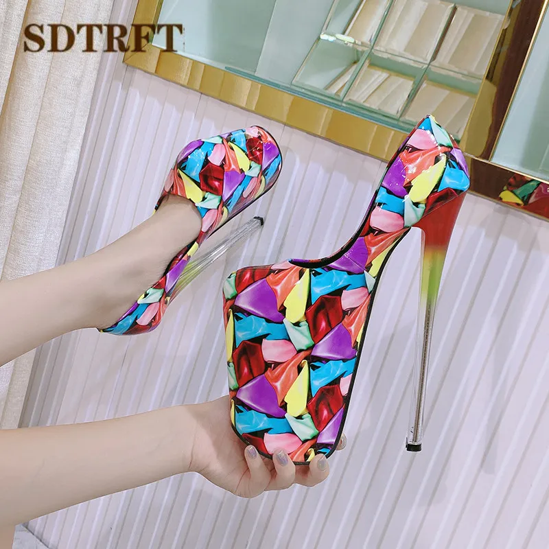 SDTRFT Female Waterproof Stilettos 22cm thin high heels Ladies Party pumps Shallow mouth women Catwalk Shows shoes mujer bombas