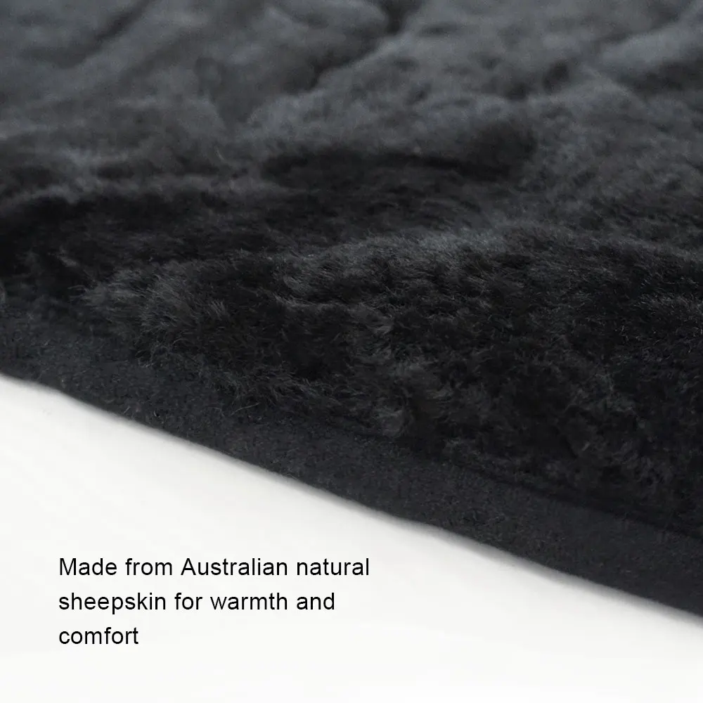 AUTOROWN Black Car Seat Cover 100% Natural Australian Sheepskin Universal Size Winter Car Seat Cushion Auto Interior Accessories