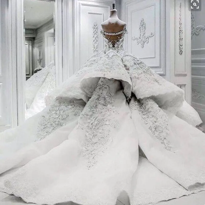 Robe De Mariage งานแต่งงานชุดเจ้าหญิงหรูหรา Vestido De Novia ซาตินประดับด้วยลูกปัดชุดบอลชุดแต่งงานชุด2021