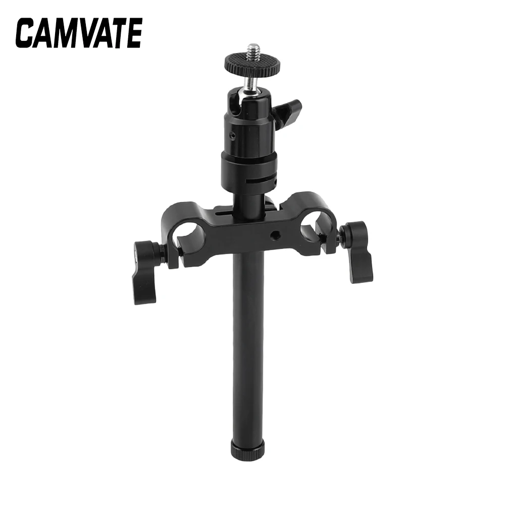 CAMVATE Pegangan Kepala Bola Putar 360 ° dengan Dudukan Ulir Jantan 1/4 "-20 + Penjepit Batang 15Mm + Batang 15Mm untuk Monitor, Lampu Kilat, Lampu Video