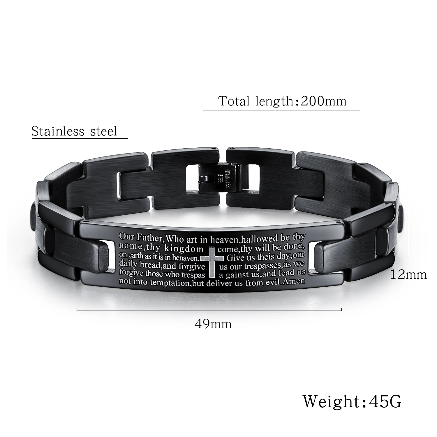 JHSL Stainless Steel Metal English Lord\'s Prayer Bracelets Bangle for Men Male Black Fashion Jewelry High Quality