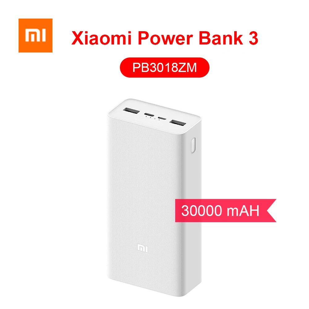 

Original Xiaomi Power Bank 3 PB3018ZM 30000mAh 18W Two-way Quick Charger Type-C 30000mAh PowerBank For Smart iPhone 13 Samsung