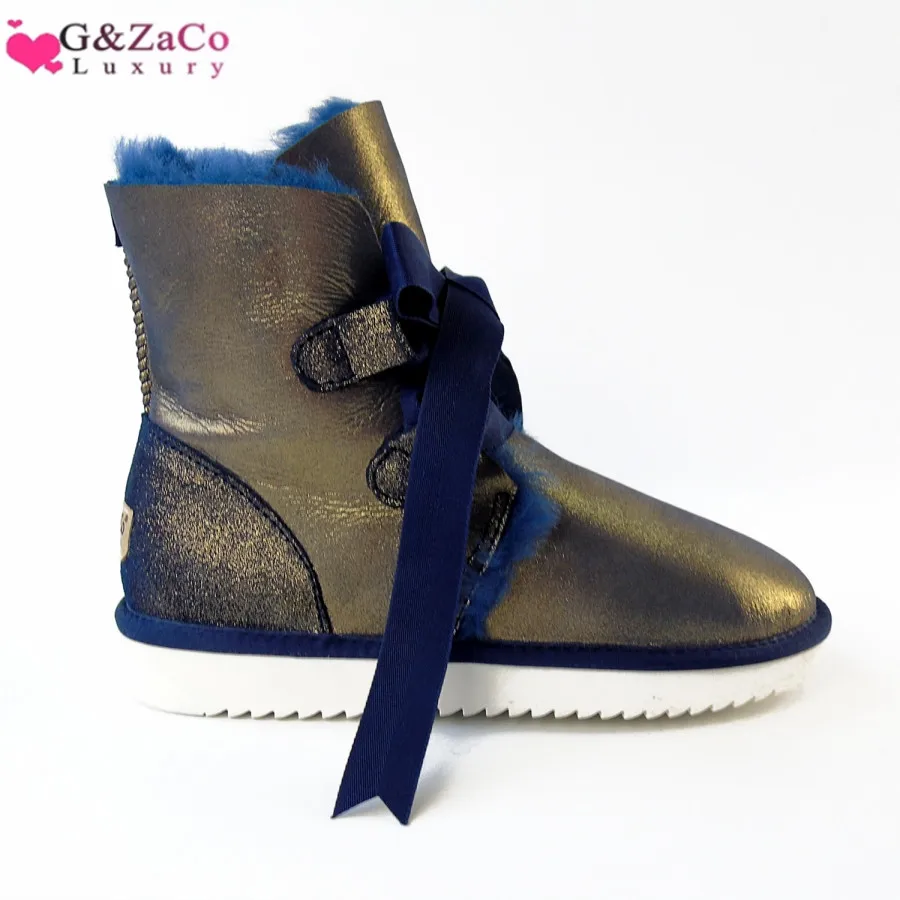 G&Zaco Luxury Sheepskin Snow Boots Women Genuine Leather Short Strap Sweet Ankle Boots Winter Wool Sheep Fur Boots