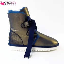 G&Zaco Luxury Sheepskin Snow Boots Women Genuine Leather Short  Strap Sweet  Ankle Boots Winter Wool Sheep Fur Boots