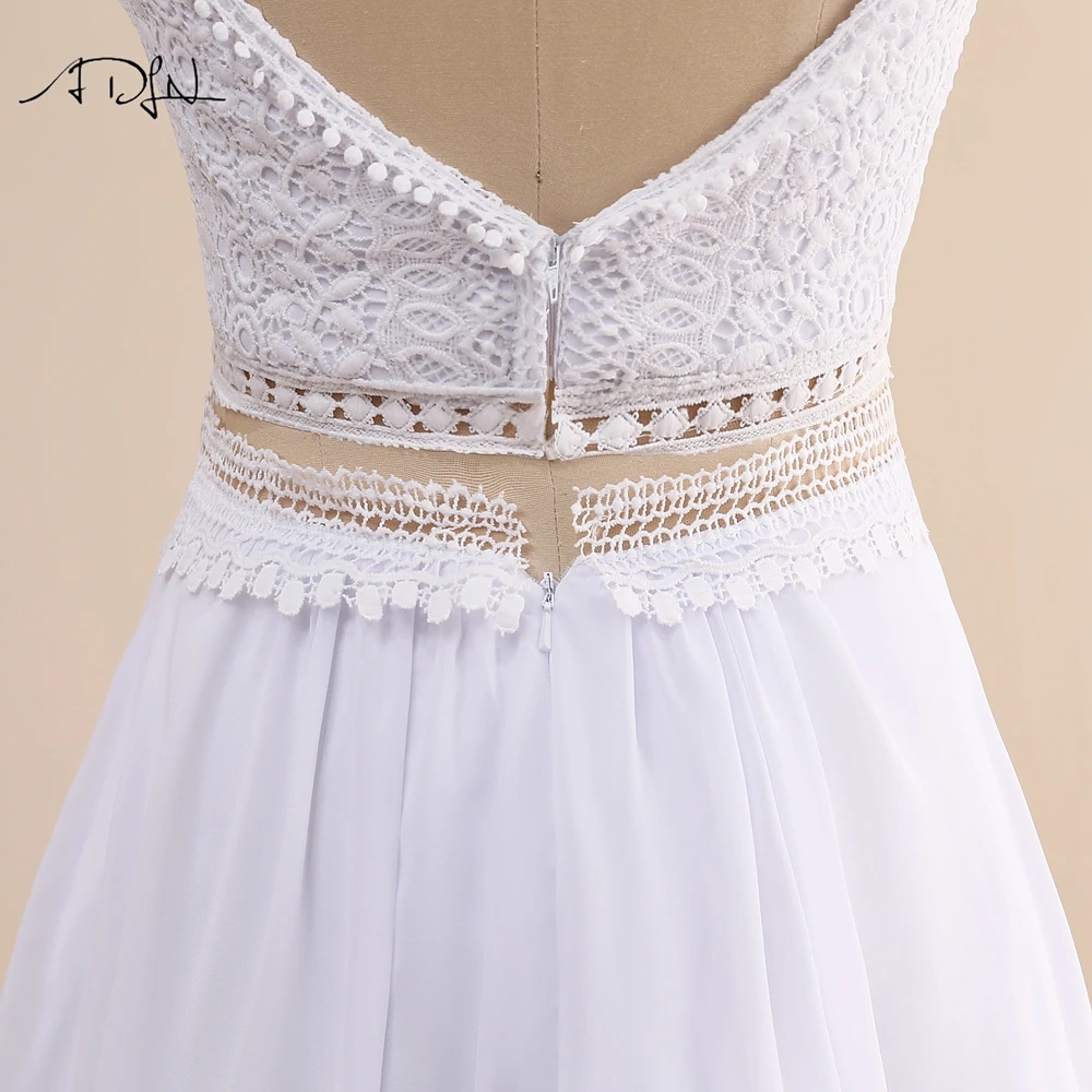 Charming 2 peças Boho vestidos de casamento com Spaghetti Straps, Branco Marfim Chiffon, vestido de noiva praia, 2022