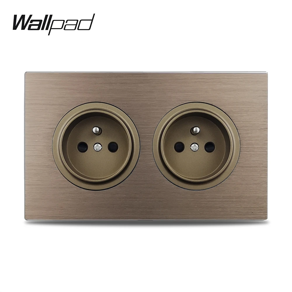 Dubbel EU Frans stopcontact bruin geborsteld aluminium paneel stopcontact 146 * 86 mm Wallpad L6