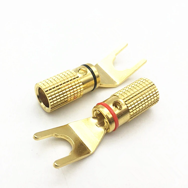 2 قطعة/الوحدة الموز التوصيل مطلية بالذهب النحاس Y-نوع U Y بأسمائها الحقيقية المتكلم ذكر المقابس محول الموز التوصيل سلك كابل موصلات