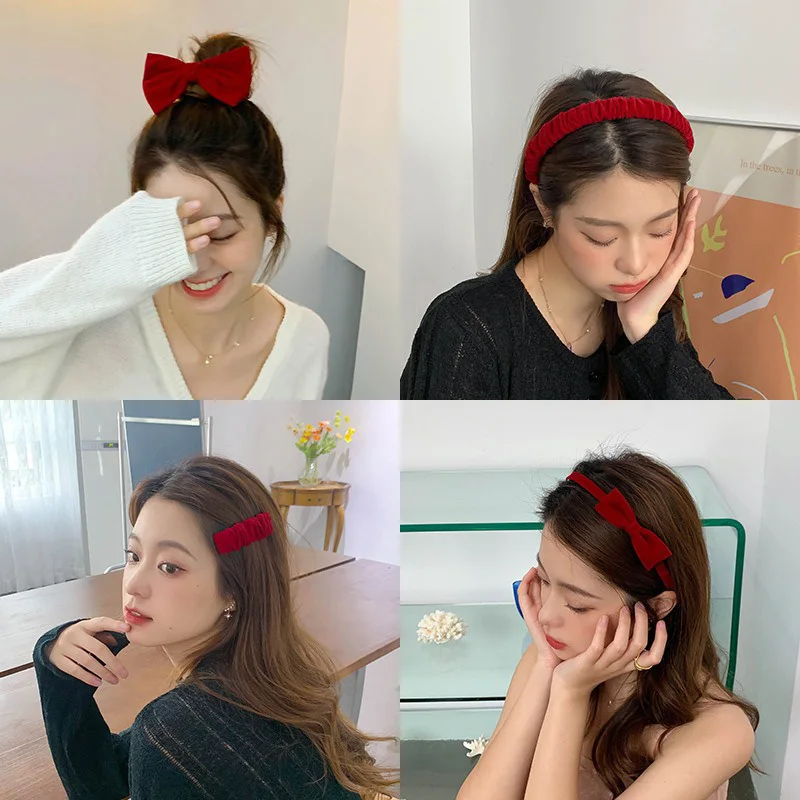 Vintage French Velvet Headband For Women Solid Colors Thin Hair Hoops Red Hair Bands Head Bezel Hair Accessories for Girls