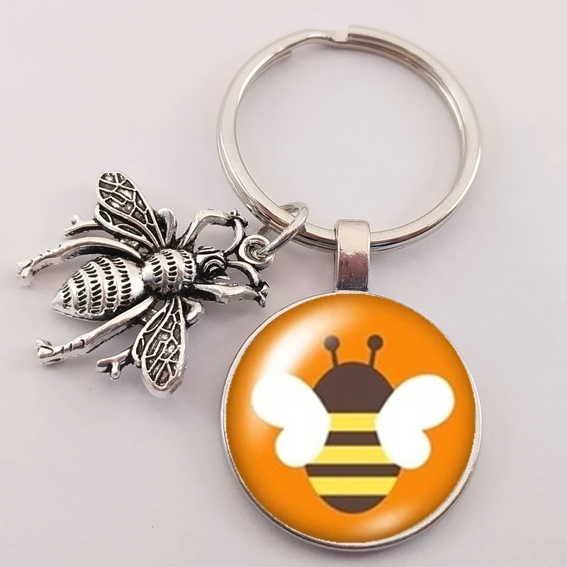 ¡Calor! Llavero convexo de vidrio de la serie abeja Linda para niños, regalo de joyería, moda 2020