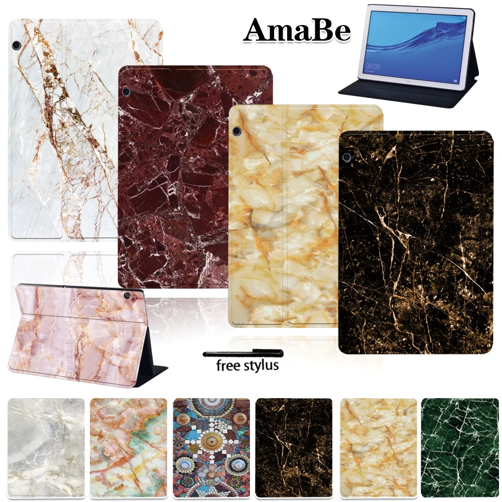 Capa de couro mármore à prova de choque para huawei mediapad t5 10 10.1 polegadas capa protetora para tablets