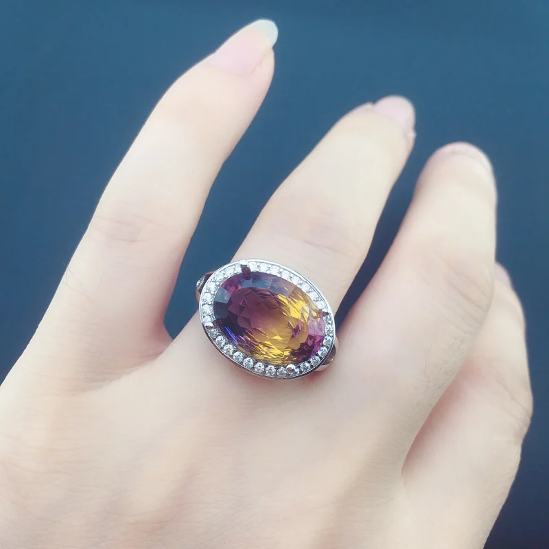 CSJ Elegant Ametrine Rings Sterling 925 Silver Natural Gemstone Bird Nest Cut Women Lady Wedding Engagment Party Gift Box view 4