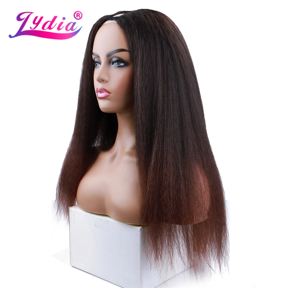 Lydia Afro Kinky Straight U-Teil, gemischte Farben, braune Käfer-Rothaar-Perücke, hitzebeständige synthetische 20-Zoll-Tagesperücken für Frauen, flauschig – Detail 14