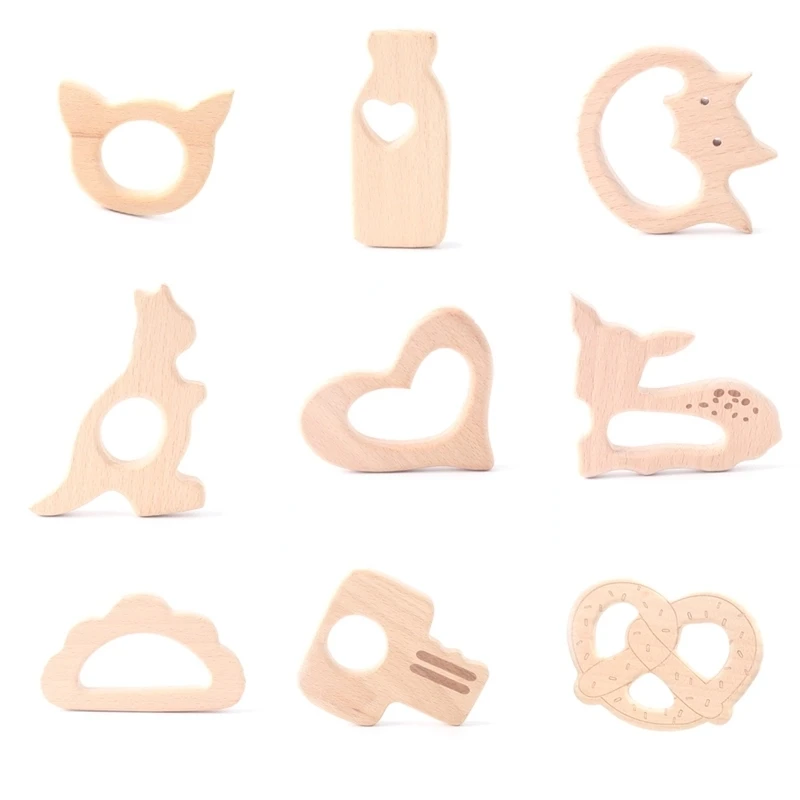 

mamihome 1pc Wooden Teether Wood Pendant For Pacifier Chain Teething Toys Cute Animal Shape Food Grade Materials Baby Teethers