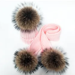 Women Winter Scarf 2022 fur pompom Scarves Thick Warm Headband Lady shawls Wraps Blanket Female hat scarf set