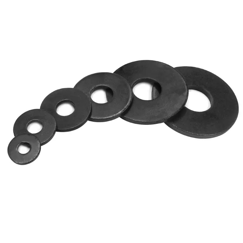 1/50 Stück, nicht standardmäßiger schwarzer Kohlenstoffstahl, große Größe, große, breitere flache Unterlegscheibe, M3, M4, M5, M6, M8, M10, M12,