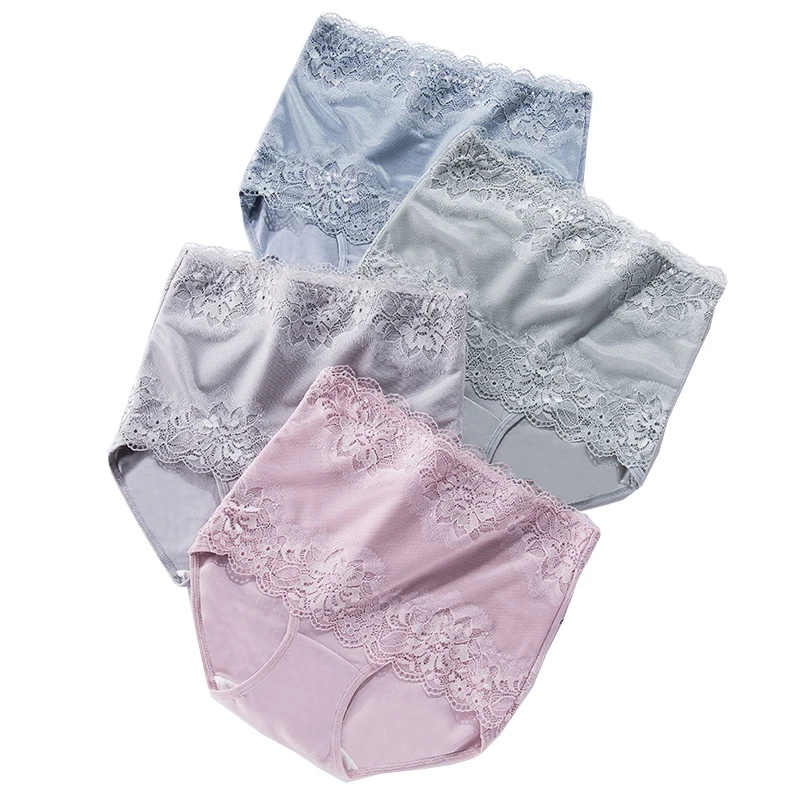 New 4Pcs/lot High Waist Women\'s Panties Slimming Cotton Briefs Body Shapers Underwear Lady Sexy Lace Seamless Underpants