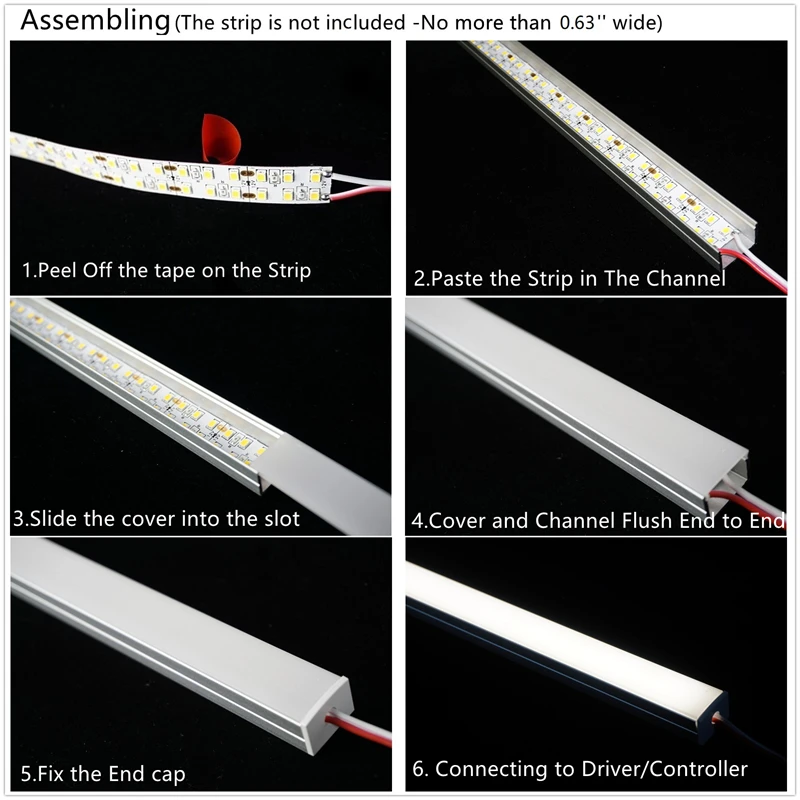 10-Pack 2M 6.56FT U Shape Dual Tape LED Channel Diffuser,16MM Philips Hue Strip Aluminium Profile Spotless Milky Matte Cover