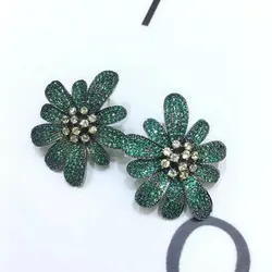 Bilincolor Fashion Luxury Cubic Zirconia Green Big Flower Stud Earrings for Women