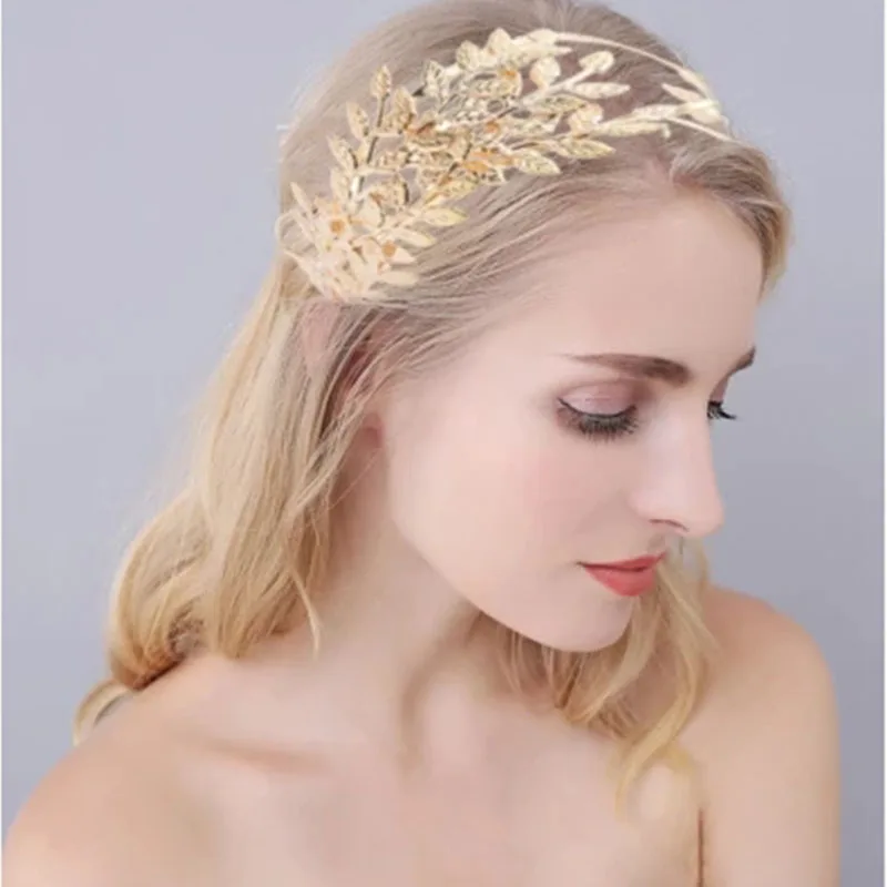 Fashion Hairband Leaf Alloy Double Layer Leaves Hair Accessories  Bride Wedding Grecian Color Tiaras Garden Forest Head Jewelry