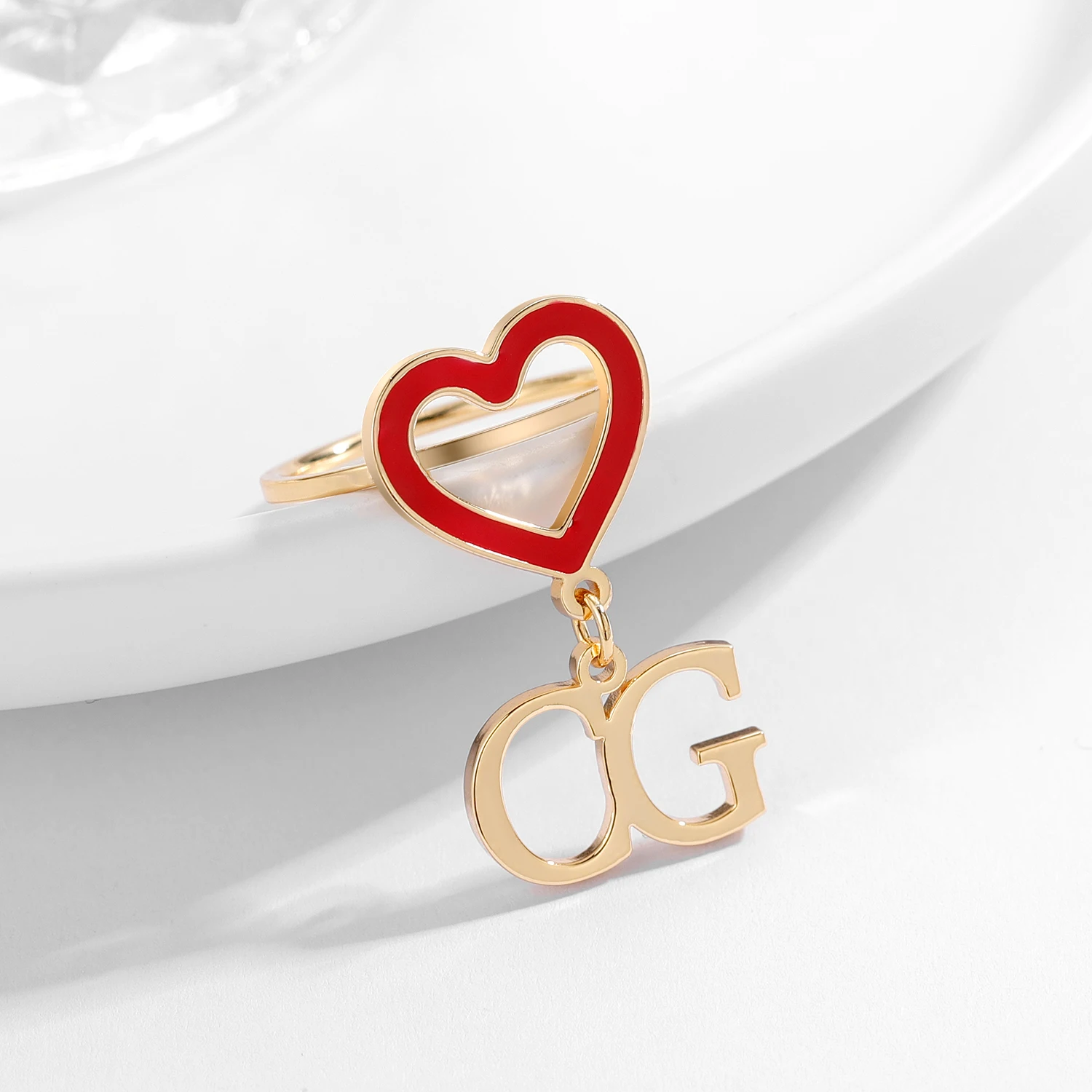 Custom Initials Heart Name Ring Personalized Nameplate Cutom Ring Jewelry Valentine's Day Mother's Day Christmas Gifts for Wife