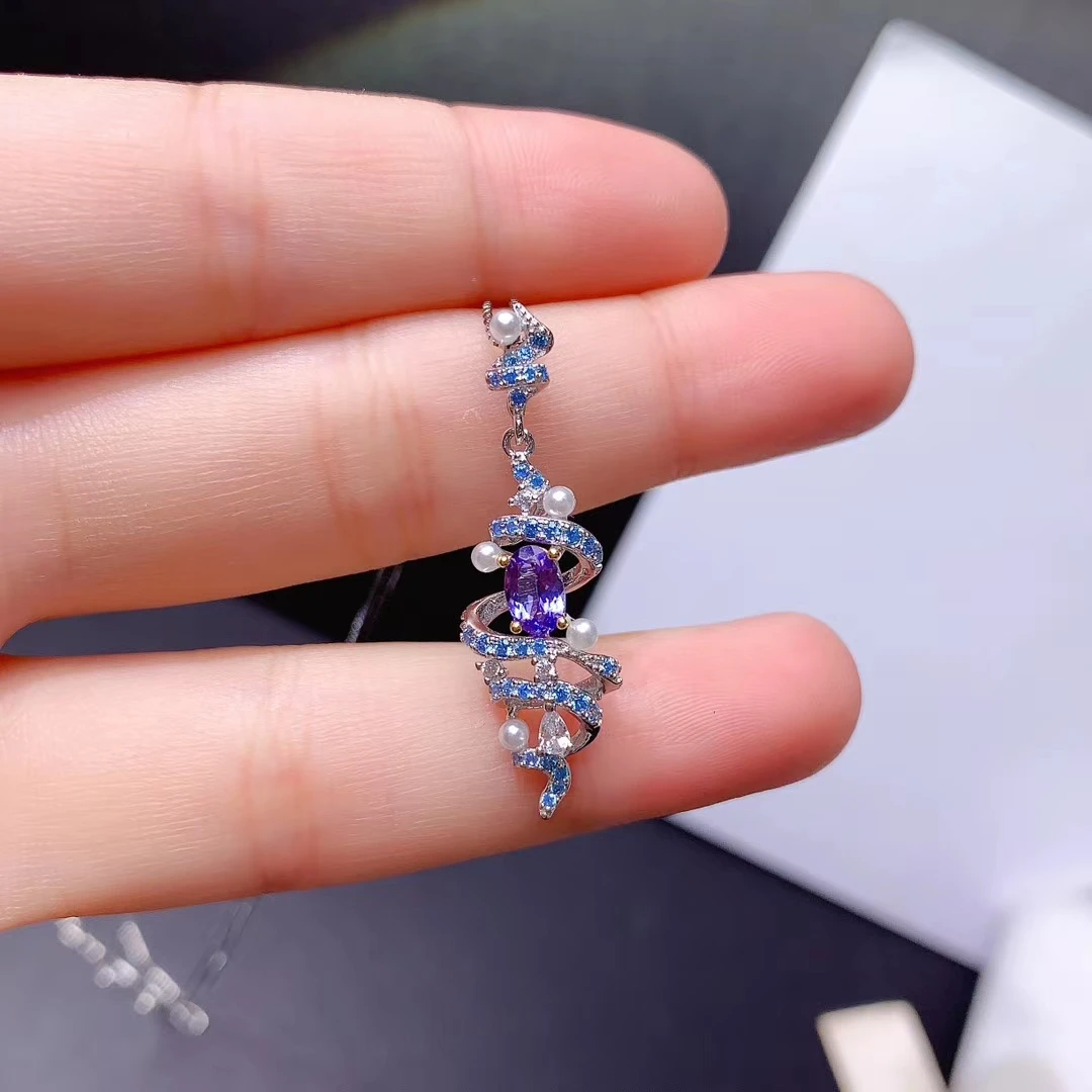 Fine jewelry 925 pure silver inlaid natural Tanzanite girl trendy luxury lspray pearl Chinese style gem pendant necklace support