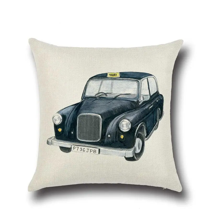 45x45cm Linen Pillow Decorative Linen Cushion Cover Cartoon  Vintage Car Pillow Case Square Vintage Almofadas