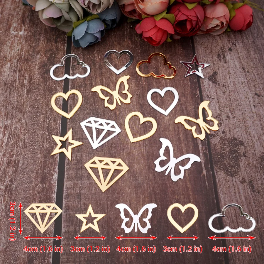 50pcs/Lot 3D Sticker Hollow Out Cutting Mirrored 5 Shape Acrylic DIY Birthday Wedding Party Home Decoration