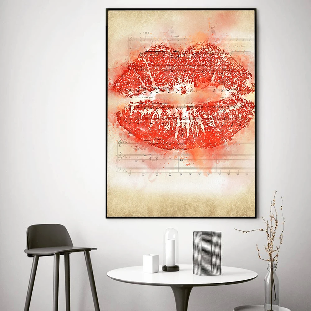 Lips Music Score Watercolor Printing Fashion Poster Wall Art Picture Modern Canvas Painting Living Room Nordic Home Decoration