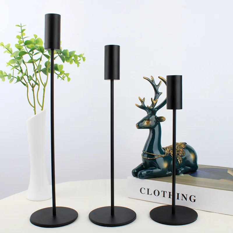 3 Pcs/ Set 2021 New  Metal Candle Holder Simple Black Wedding Decoration Bar Party Living Room Decoration Home Ornaments