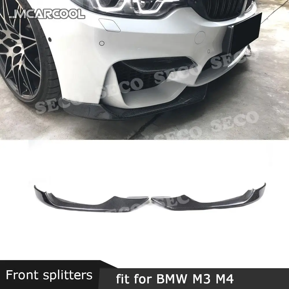 

Front Lip Splitters Flaps for BMW 3 Series F80 M3 4 Series F82 F83 M4 2014-2017 2PCS Carbon Fiber Head Chin Aprons Car styling