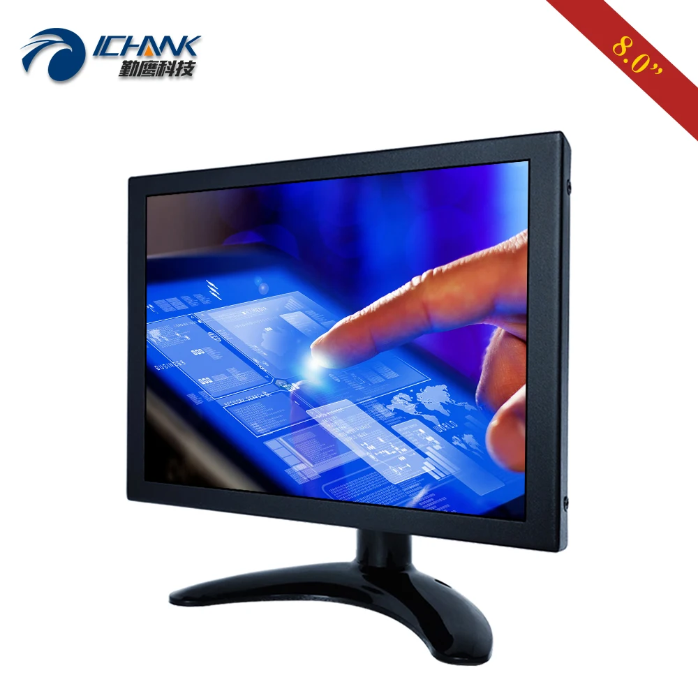 ZB080TC-262D/8 "بوصة قاعدة شاشة سطح المكتب 1024x768 4:3 IPS HDMI USB VGA حافظة حديد معدنية عرض شاشة تعمل باللمس بالسعة