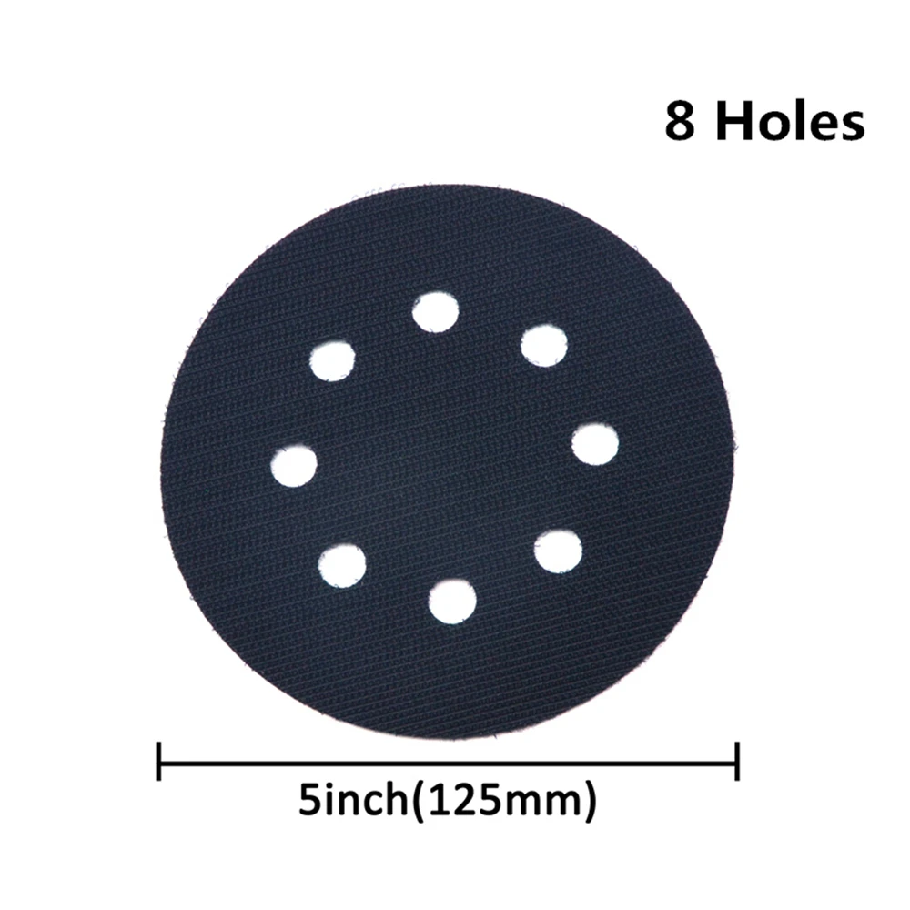 Poliwell-almofada de polimento com 8 furos, 2 peças, 5 tamanhos de 125mm, proteção em gancho e laço, esponja macia, interface, disco de polimento