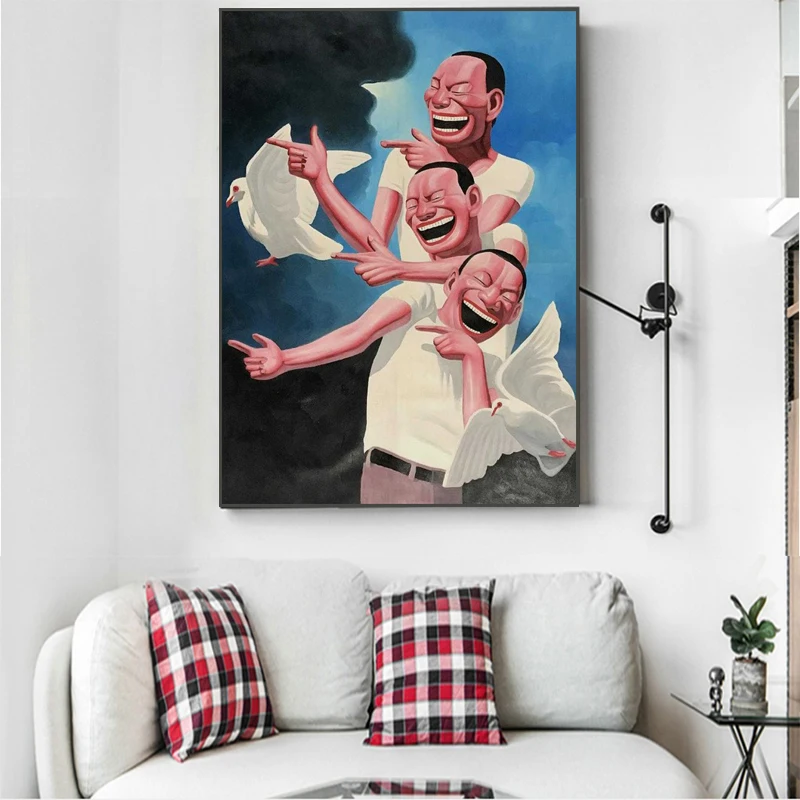 Canvas Painting Figure Paintings Picture Yue Minjun Laughing Man Art Posters and Prints Wall Pictures for Living Room Art Decor