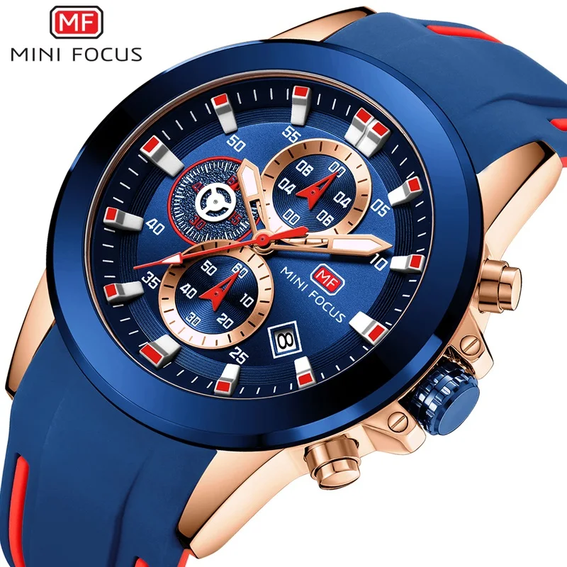 

MEGIR MiniFocus Blue Sport Watches for Men Top Brand Luxury Chronograph Watch Military Quartz Clocks Luminous Relogio Masculino