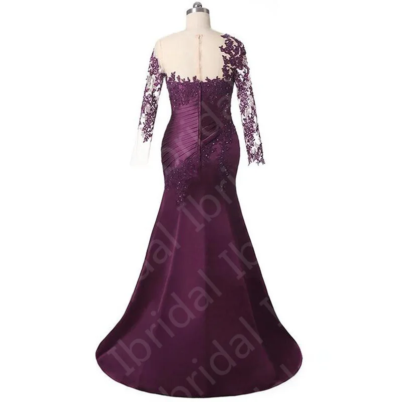 Robe sirène violette en dentelle pour la mère de la mariée, robe élégante, manches longues, appliques, quelle que soit l'invité de mariage, en vente, 2023