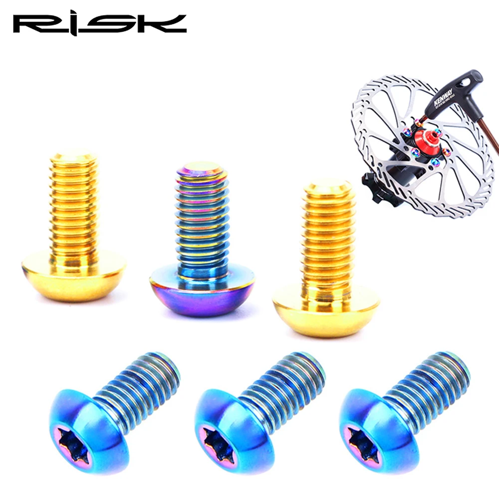 RISK RT013 M5x10mm Bicycle Disc Brake Rotor Fixing Bolts TC4 Titanium Bicycle MTB Road Bike Ultralight Brake Screw Cycling Parts