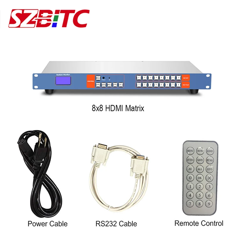 SZBITC 4K HDMI 8x8 Matrix Video HDMI Switch Switcher EDID RS232 TCP/IP with Remote Control 1U For Blu-ray DVD Projector