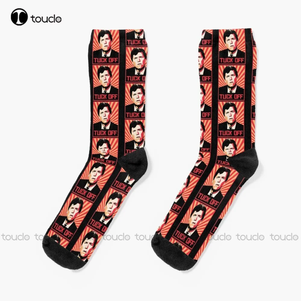 Tuck Off Anti Tucker Carlson Socks White Socks Mens Personalized Custom Unisex Adult Teen Youth Socks 360° Digital Printing