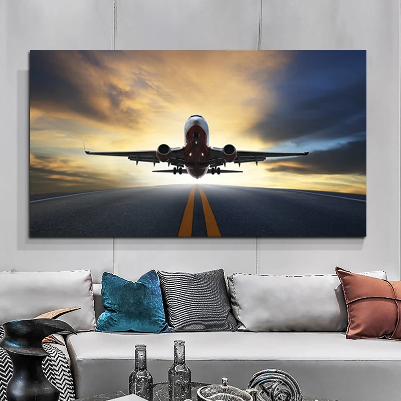 

Sunset Airplane Landscape Print Modern Home Decor Wall Pictures For Living Room Posters HD Canvas Oil Paintings Print Interior