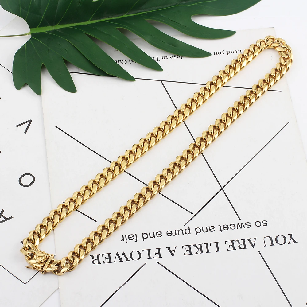 316L Stainless Steel Gold Necklace Chains High Quality Gold Color Plating Curb Cuban Chain Accesories For Men Women Jewelry Gift