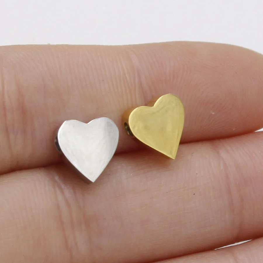 50pc Mirror Polished 1.8mm Small Hole Bead Stainless Steel 3*8mm Mini Heart Charms Necklace DIY Handmade Beads Wholesale