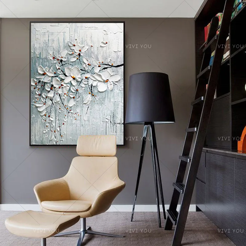 

Best Art White Gray Flowers Modern Abstract Oil Painting Canvas Handmade Painting Home Decor Oil Painting Artwork