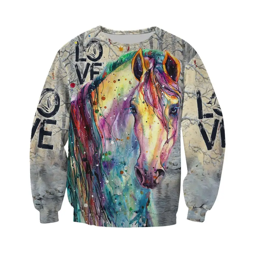 Animal Lovely Horse 3D Printed Mens Sweatshirt Harajuku Fashion Long sleeve hoodie Autumn Unisex Pullover sudadera hombre