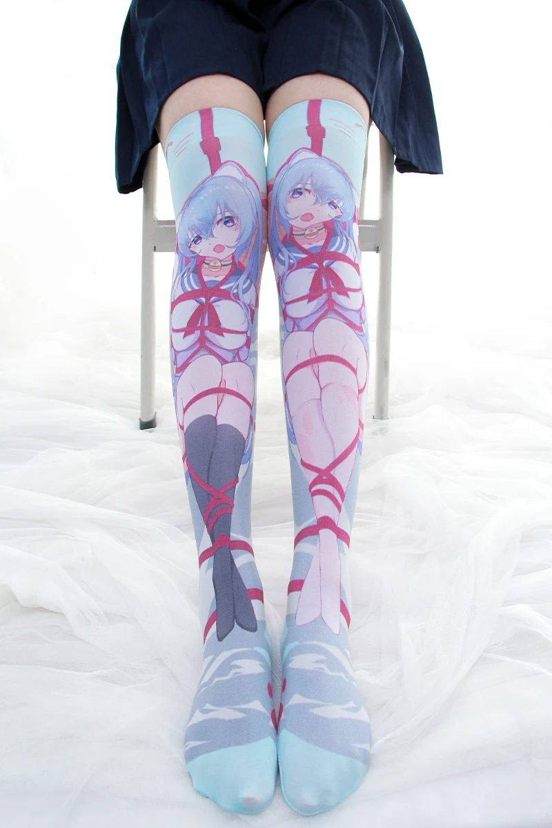 Original Printed Knee Socks Japanese Girl's Velvet Hold-Ups Pain Socks