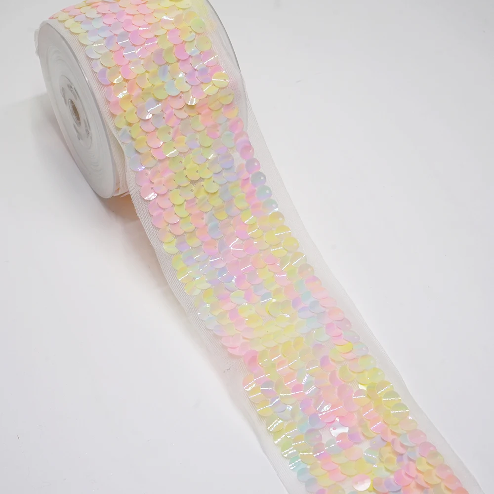 DIY 3 Inch 75mm Glitter Sequined Ribbon For Craft Supplies Sewing Accessories 2 Yards. A2121004