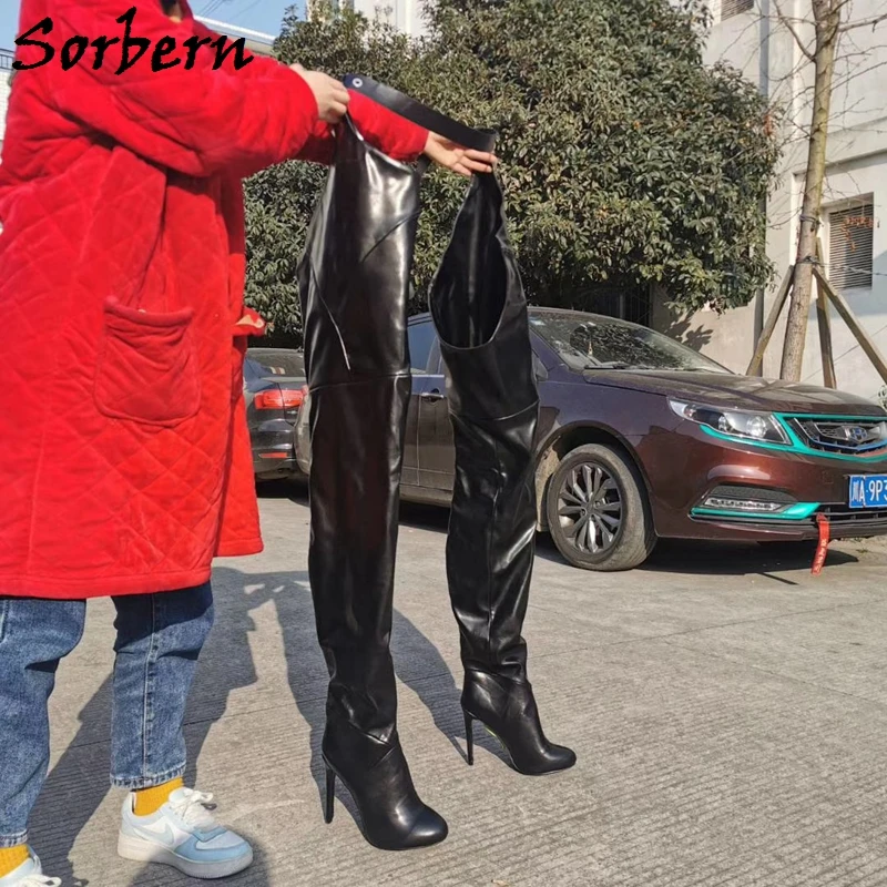 Sorbern Wide Crotch Thigh High Boots With Waist Belt Pointed Toe High Heel Long Boots Custom Shoes For Crossdresser Drag Queen