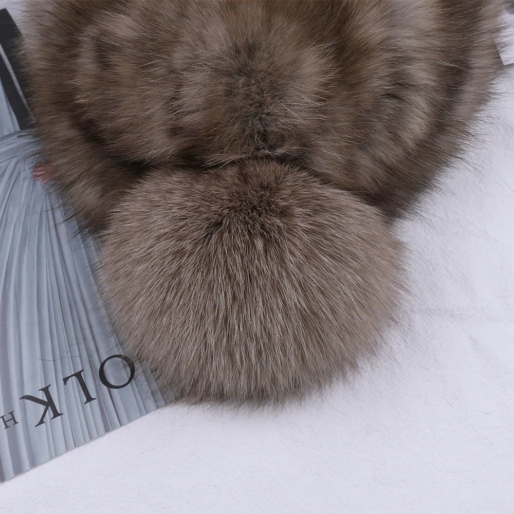 Highend Women\'s Winter Knitted 100% Real Sable Fur hat Fur Beanie Russian Mink Fur Cap With Fox Fur Pom Poms Female Warm Thick