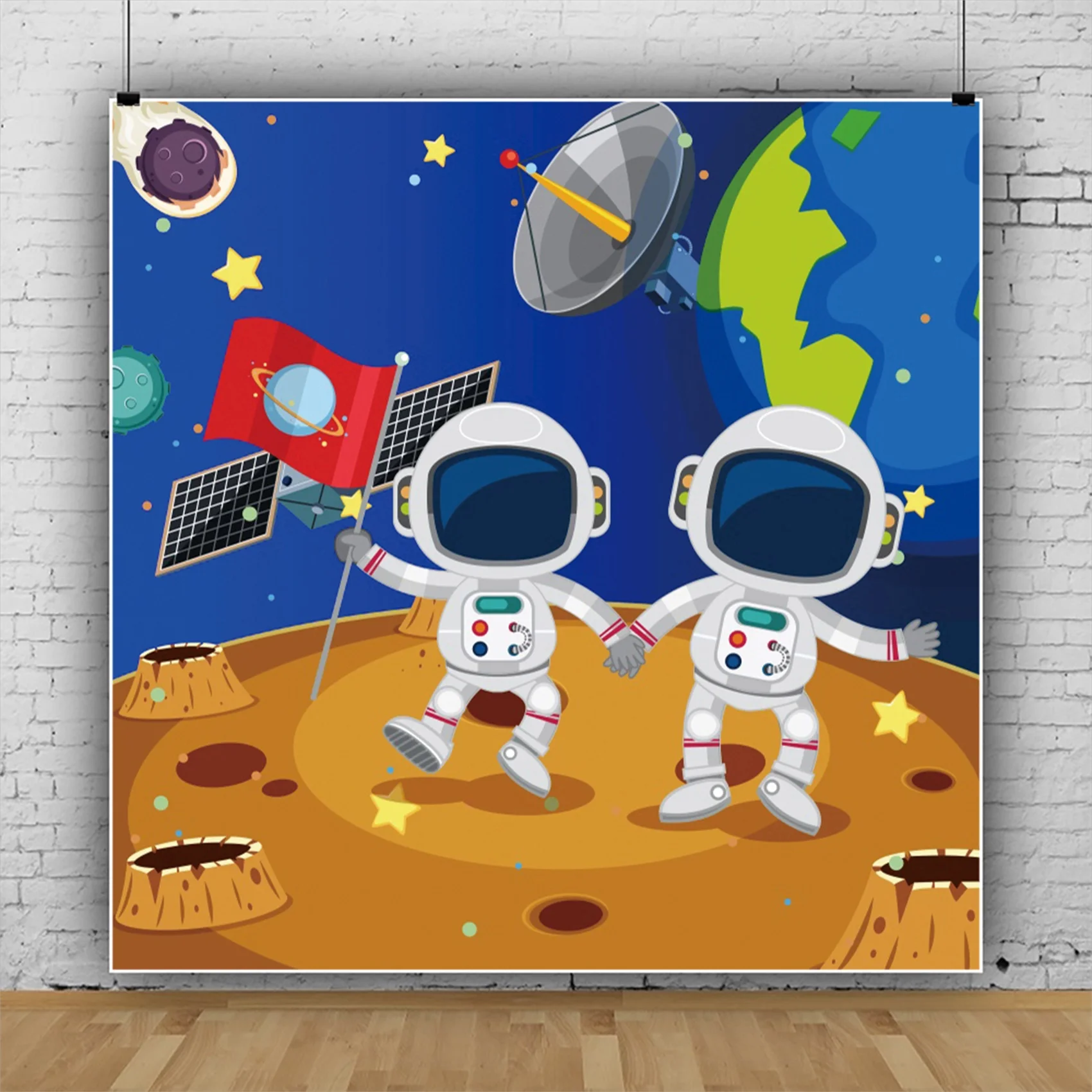 Laeacco Universe Space Station Child Birthday Party Background Poster Astronaut Spaceship Baby Portrait Photographic Backdrops