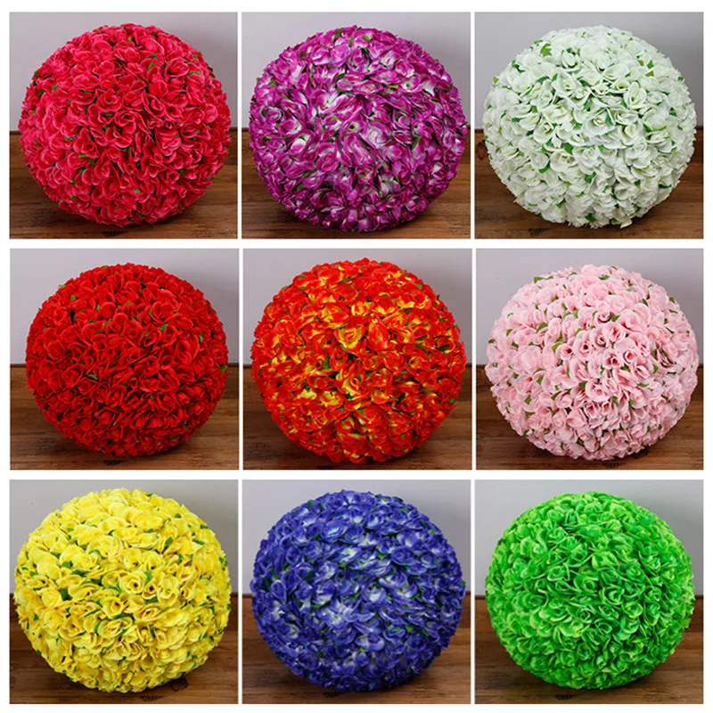 40 cm Elegant Artificial Decorative Silk Flowers Rose Kissing Ball DIY Craft Ornament For Wedding Party Decoration Supplies