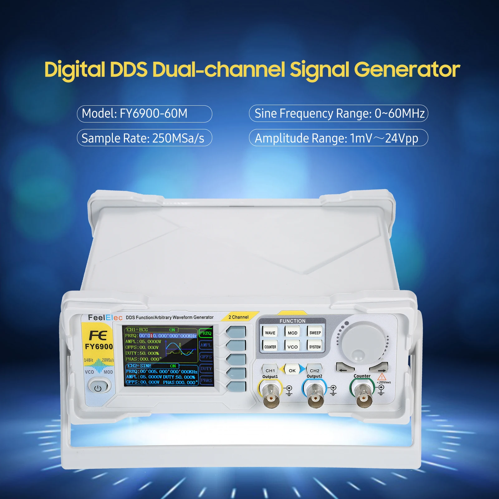 KKmoon FY6900-60M/20M/100m Signal Generator High Precision Digital DDS Dual-channel Function Signal/Arbitrary Waveform Generator